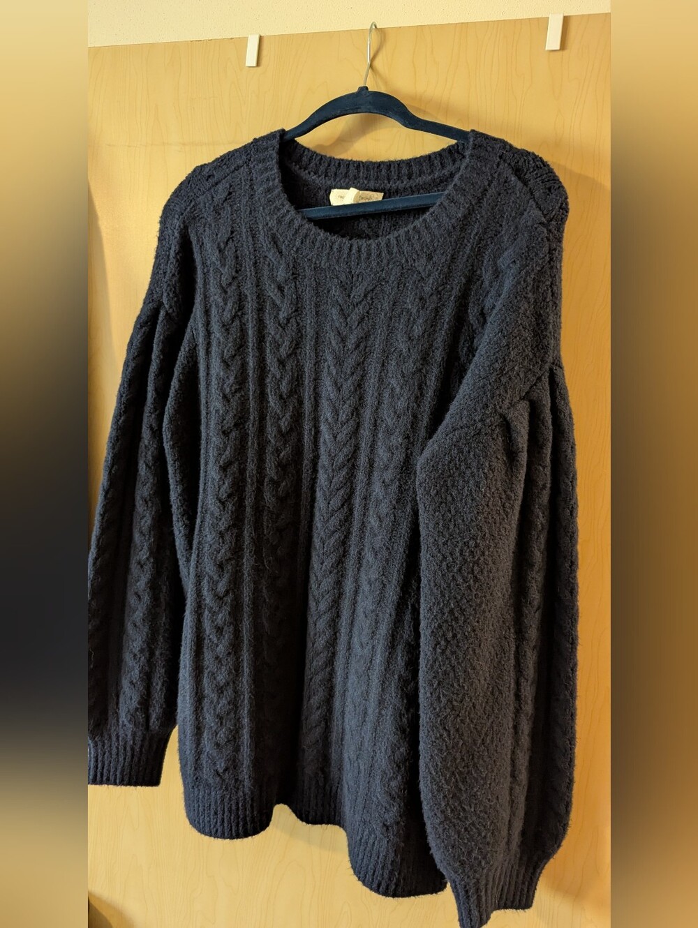 Oversized Cable Knit Crewneck Sweater - Navy